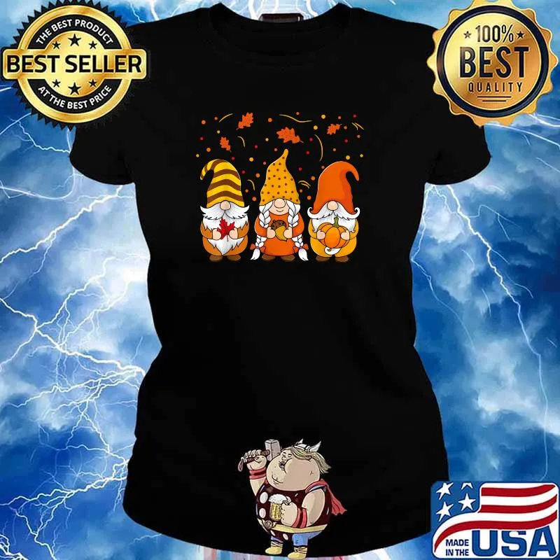 Pumpkin Gnomes Fall Autumn Cute Halloween Thanksgiving T-Shirt Ladies tee