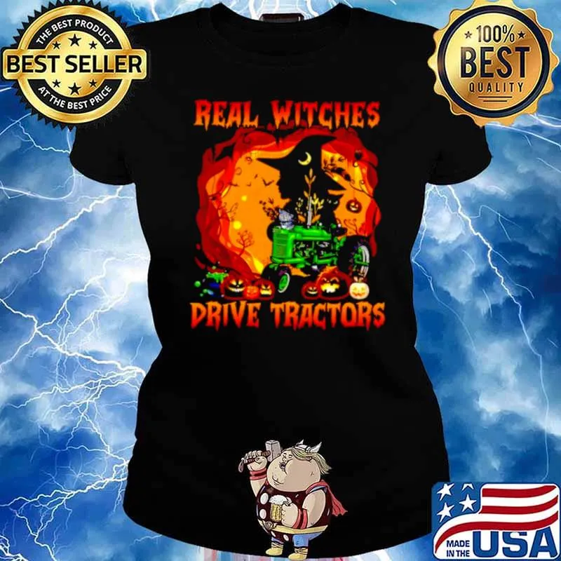 Real witches drive tractors halloween s Ladies tee