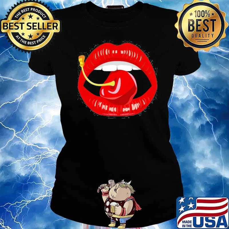 Red Lips Biting Cherry Shirt Ladies tee