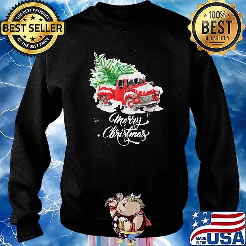 Red Truck Pick Up Christmas Tree Vintage Retro T-Shirt Sweater