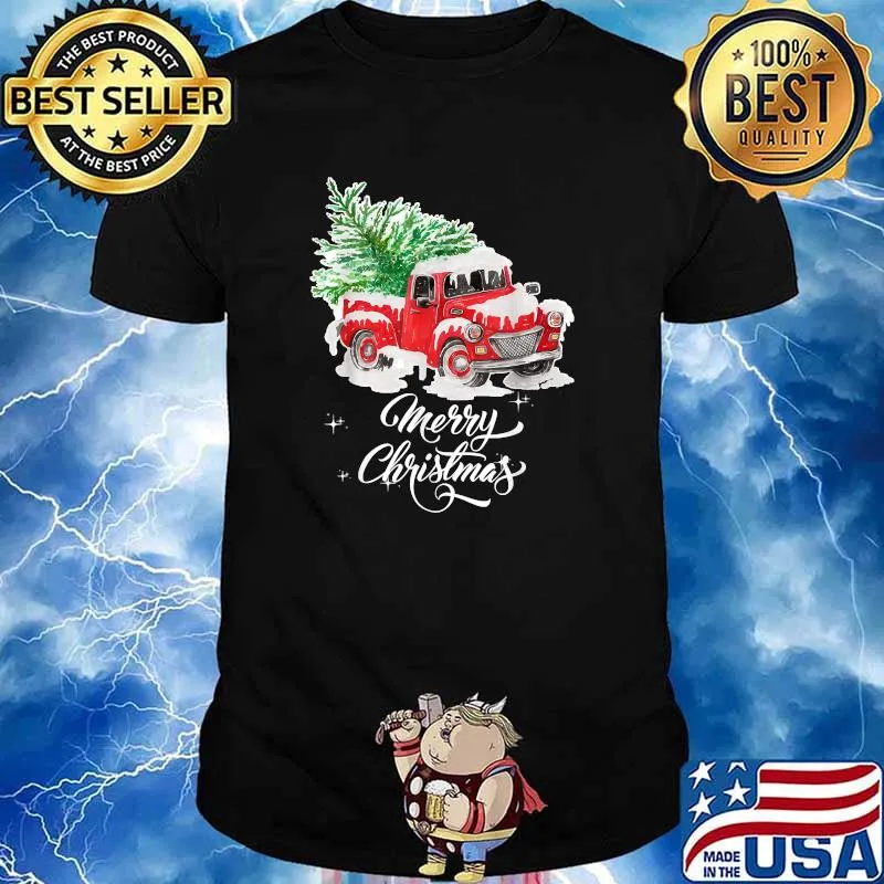 Red Truck Pick Up Christmas Tree Vintage Retro T-Shirt