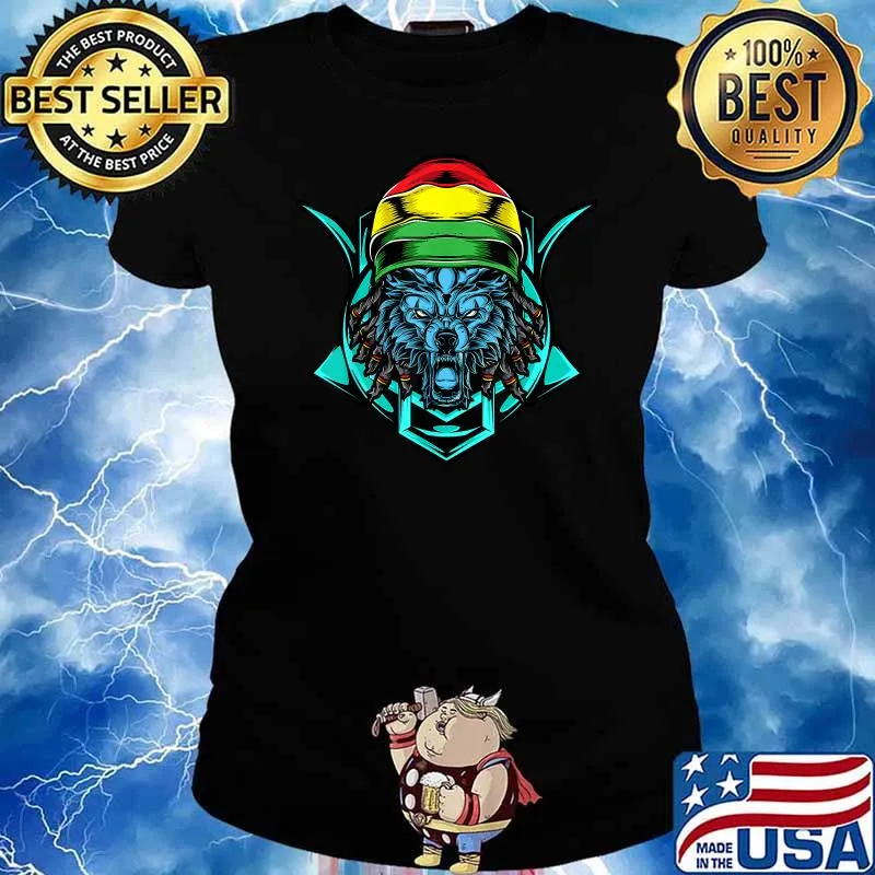 Reggae Rasta Wolf Rastafarian Jamaican Psychedelic Trippy Art T-Shirt Ladies tee