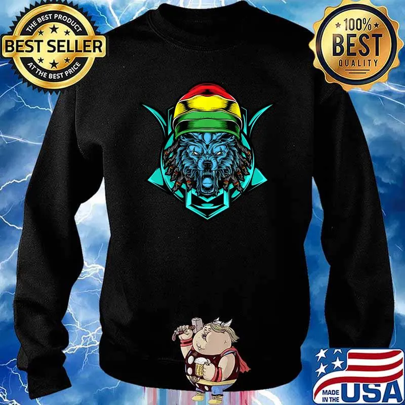 Reggae Rasta Wolf Rastafarian Jamaican Psychedelic Trippy Art T-Shirt Sweater