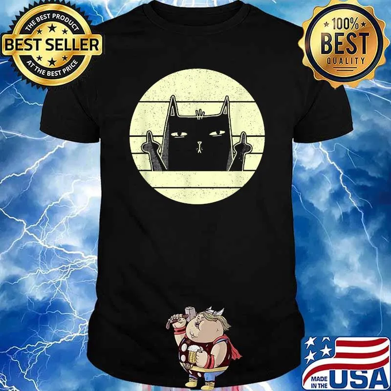 Retro Cat Vintage Annoyed Black Cat In Bad Mood Cat Lover T-Shirt