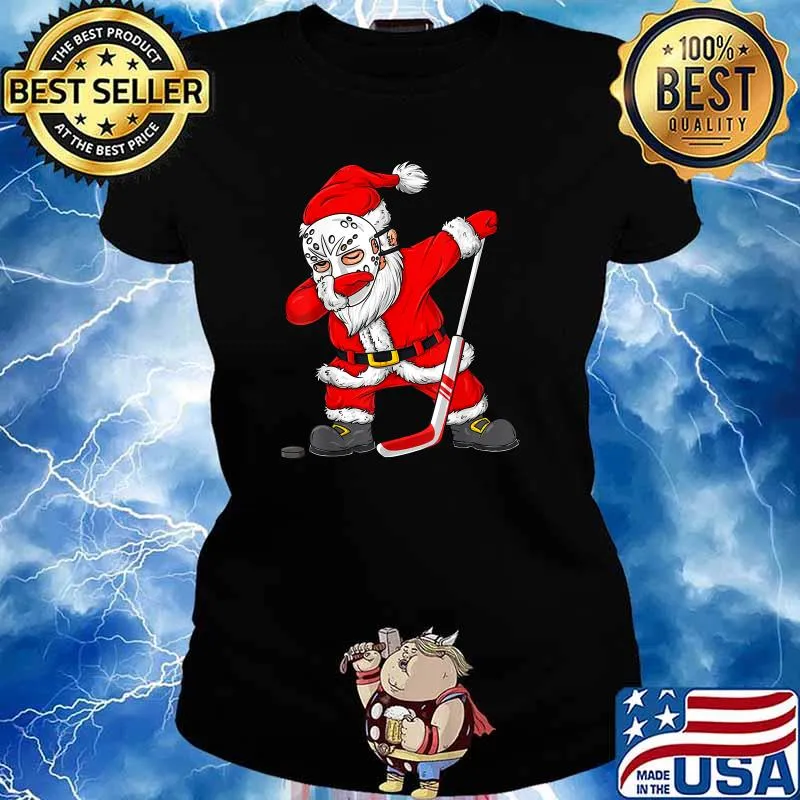 Santa Claus Plays Hockey Christmas T-Shirt Ladies tee