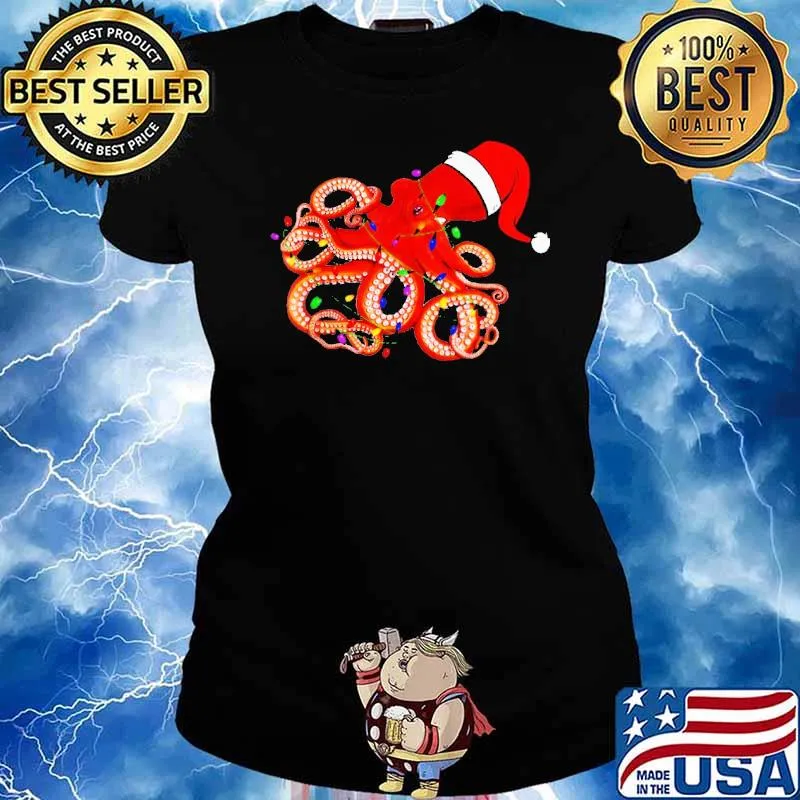 Santa Octopus lights christmas Shirt Ladies tee