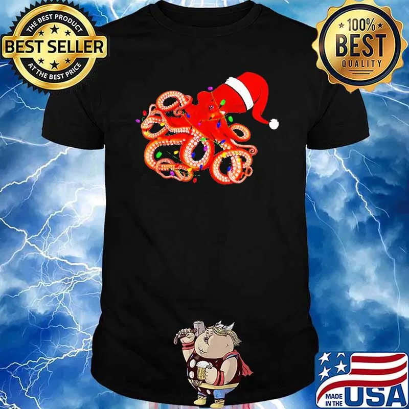 Santa Octopus lights christmas Shirt