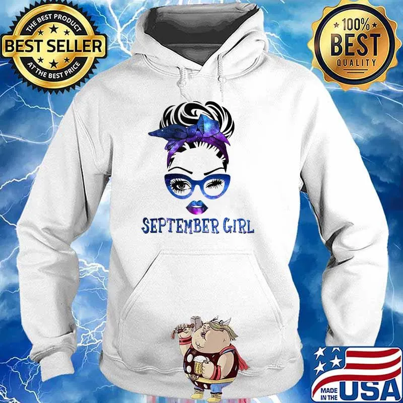 September Girl Galaxy Wink Eye Messy Bun Glasses T-Shirt Hoodie
