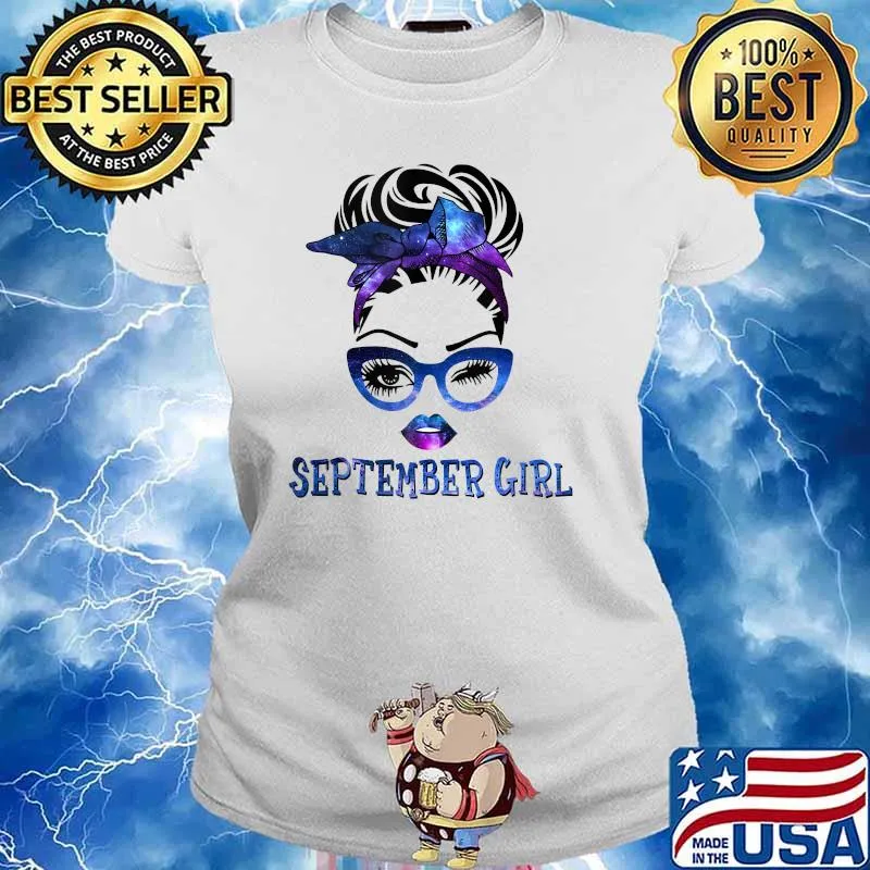September Girl Galaxy Wink Eye Messy Bun Glasses T-Shirt Ladies tee