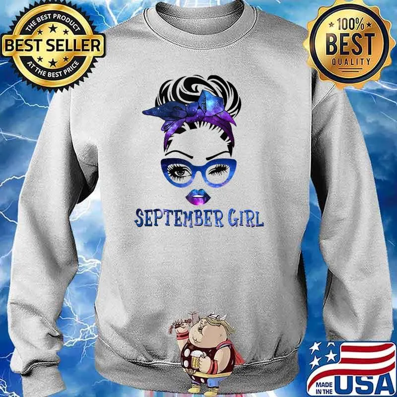 September Girl Galaxy Wink Eye Messy Bun Glasses T-Shirt Sweater