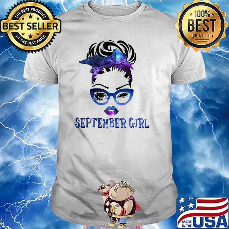September Girl Galaxy Wink Eye Messy Bun Glasses T-Shirt