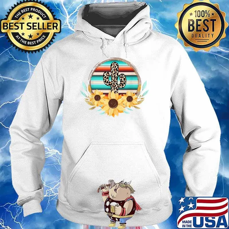 Serape Western Cactus Sunflower Leopard Turquoise Desert Vintage T-Shirt Hoodie