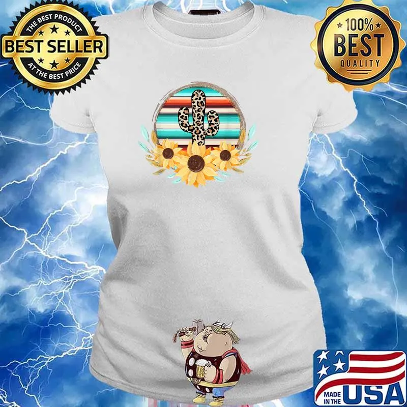 Serape Western Cactus Sunflower Leopard Turquoise Desert Vintage T-Shirt Ladies tee