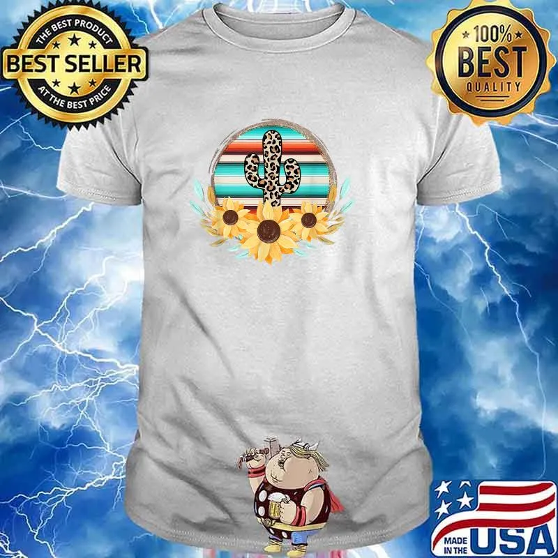 Serape Western Cactus Sunflower Leopard Turquoise Desert Vintage T-Shirt