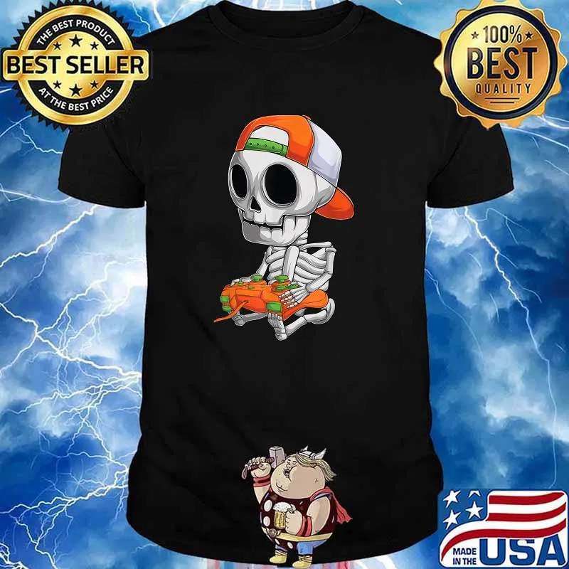 Skeleton Halloween Video Gamer T-Shirt