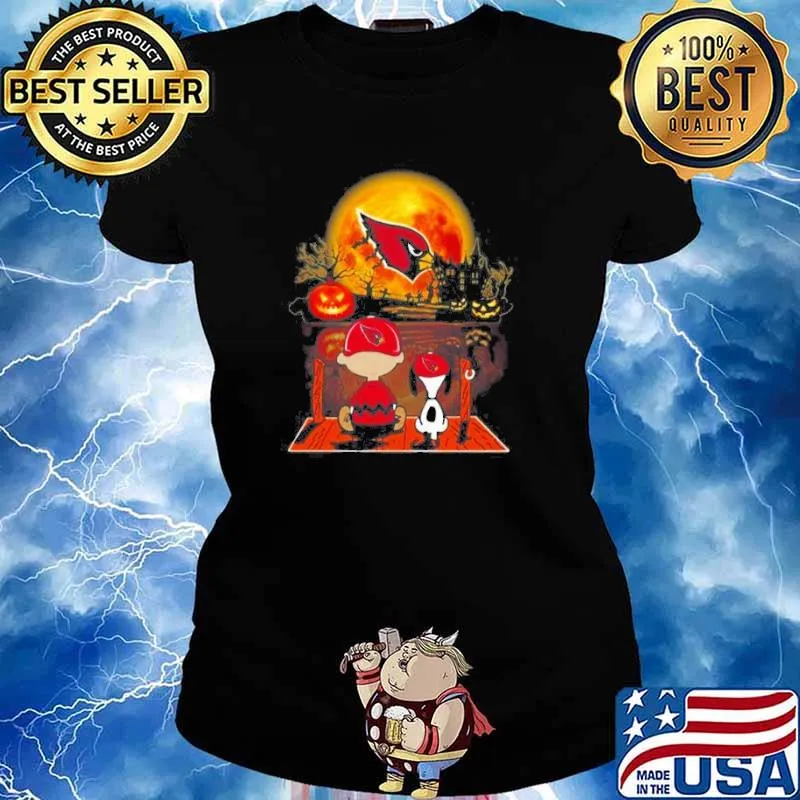 Snoopy and Charlie Brown Pumpkin Arizona Cardinals Halloween Moon s Ladies tee