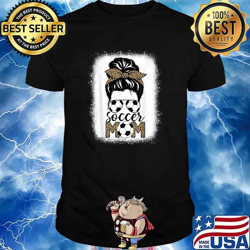 Soccer Mom Life Bleached Messy Bun Hair Leopard Football T-Shirt