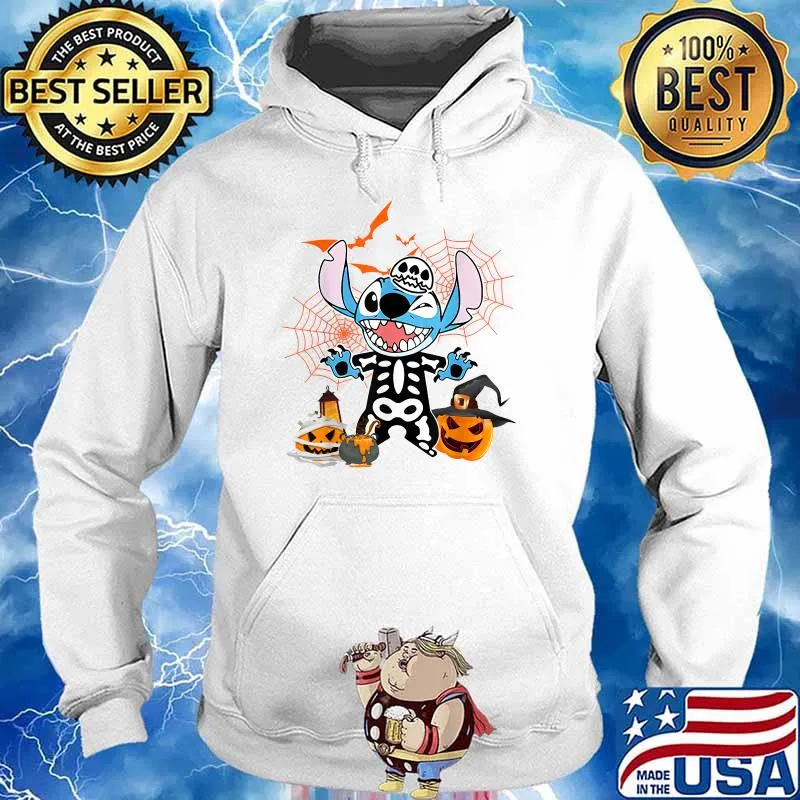 Stitch Trick Or Treat Halloween Skeleton Pumpkin T-Shirt Hoodie