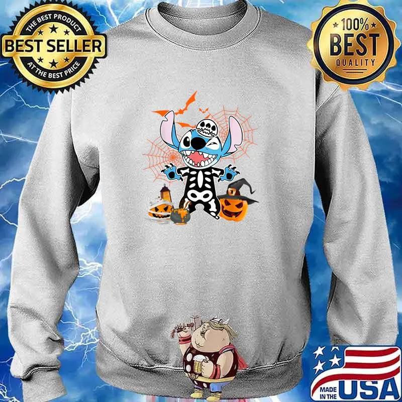 Stitch Trick Or Treat Halloween Skeleton Pumpkin T-Shirt Sweater