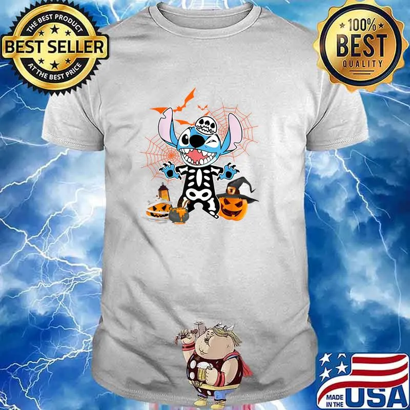 Stitch Trick Or Treat Halloween Skeleton Pumpkin T-Shirt