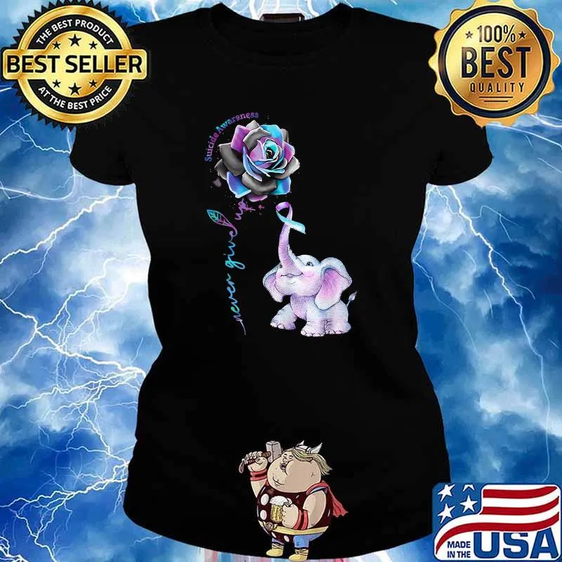 Suicide Prevention Awareness Flower Elephant Ribbon T-Shirt Ladies tee