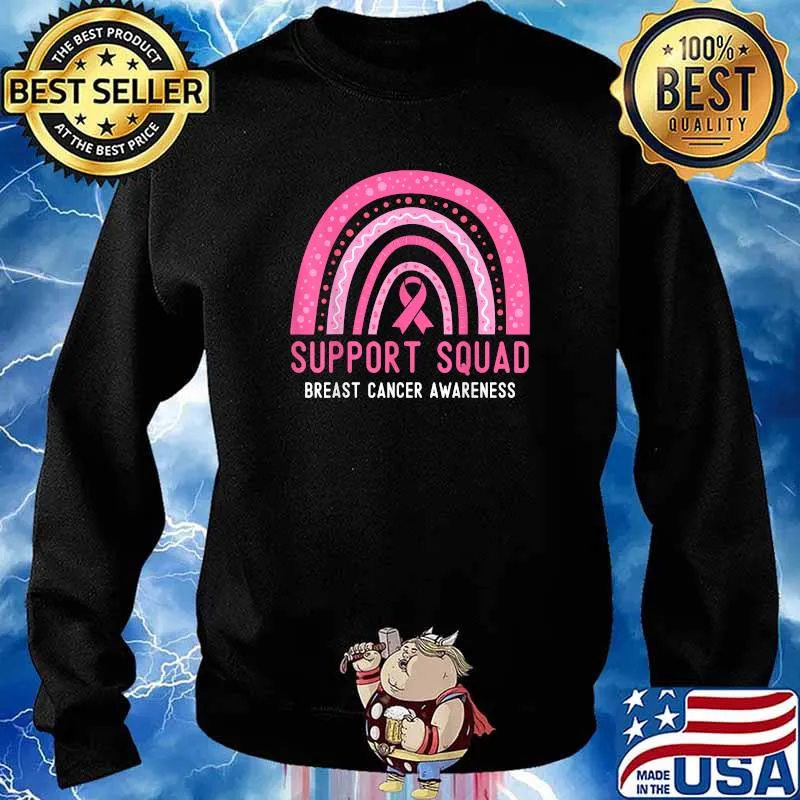 Support Squad Breast Cancer Awareness Ribbon Pink Rainbow T-Shirt Sweater