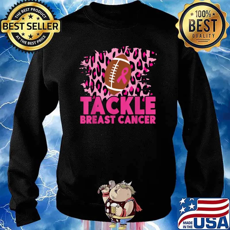 Tackle Breast Cancer Awareness Pink Ribbon Leopard Football T-Shirt Sweater