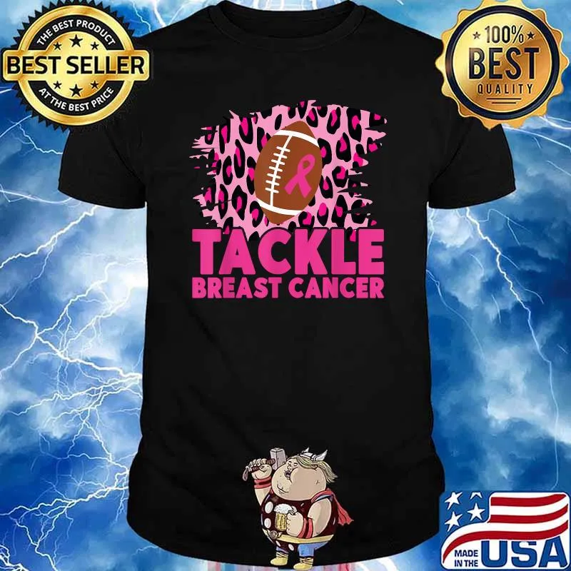 Tackle Breast Cancer Awareness Pink Ribbon Leopard Football T-Shirt