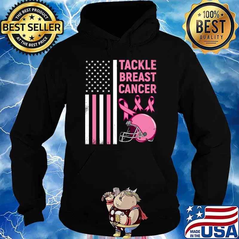 Tackle Breast Cancer Football Survivor American Flag T-Shirt Hoodie