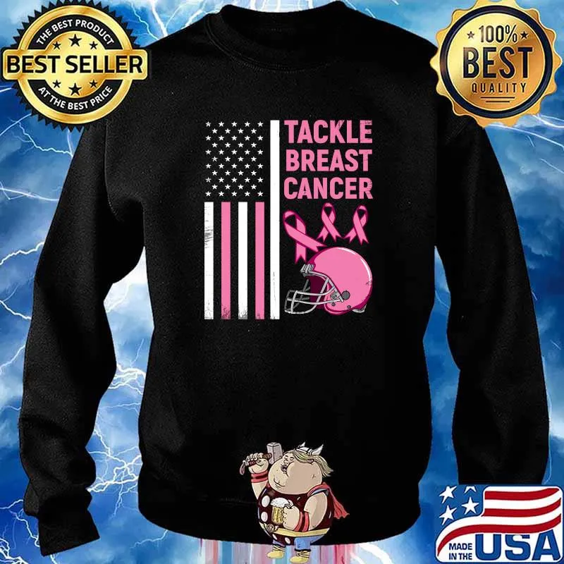 Tackle Breast Cancer Football Survivor American Flag T-Shirt Sweater