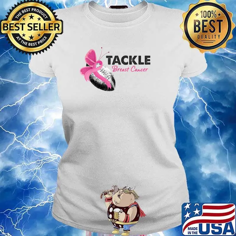 Tackle Breast Cancer Quote Awareness Football Survivor T-Shirt Ladies tee