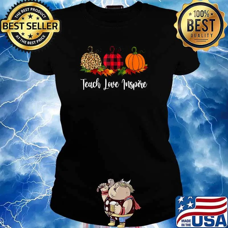 Teach Love Inspire Teacher Autumn Fall Pumpkin Leopard T-Shirt Ladies tee