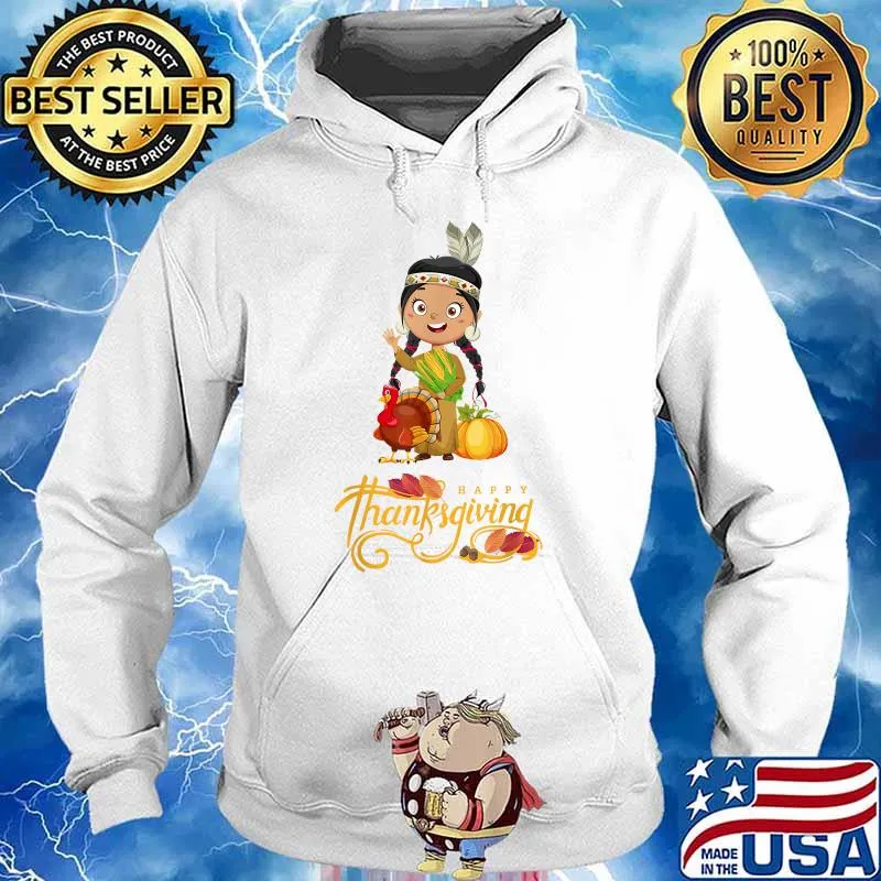 Thanksgiving Day Native American Turkey Girl Headdress T-Shirt Hoodie