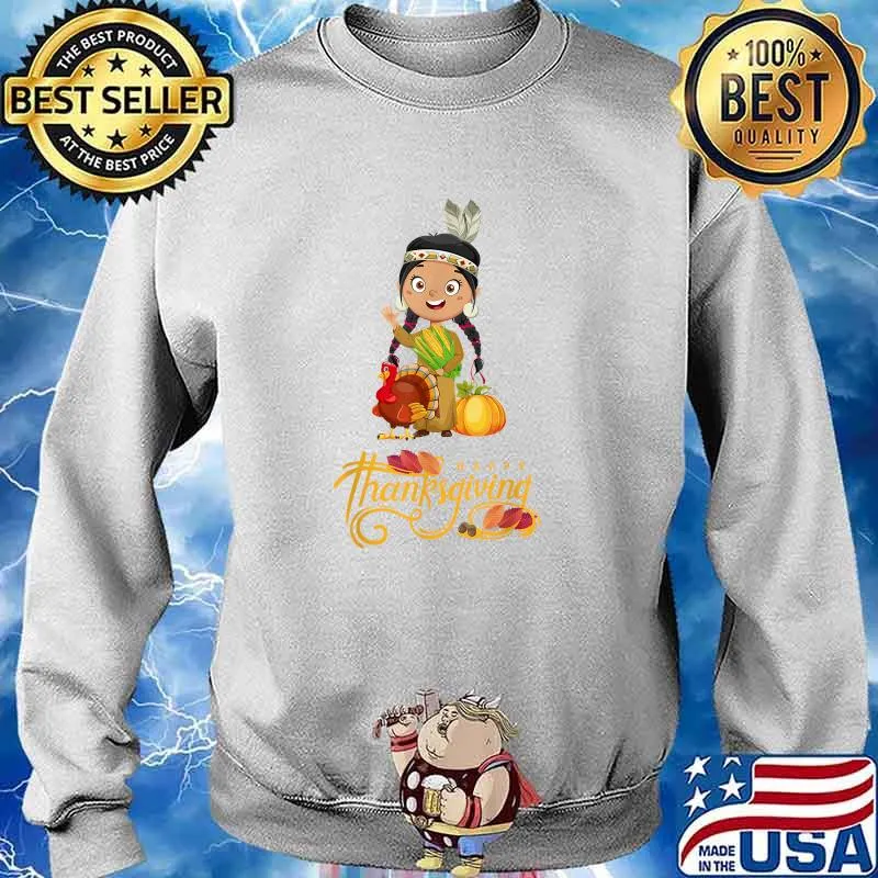 Thanksgiving Day Native American Turkey Girl Headdress T-Shirt Sweater