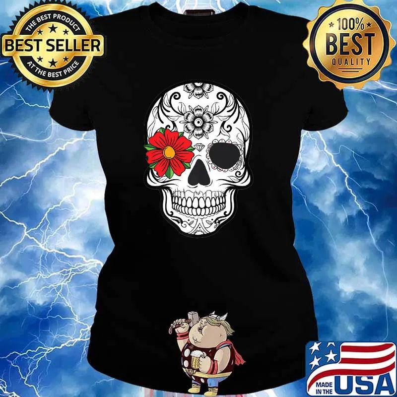 The Skull With Flower Hips Over Eyes Cinco de Mayo T-Shirt Ladies tee