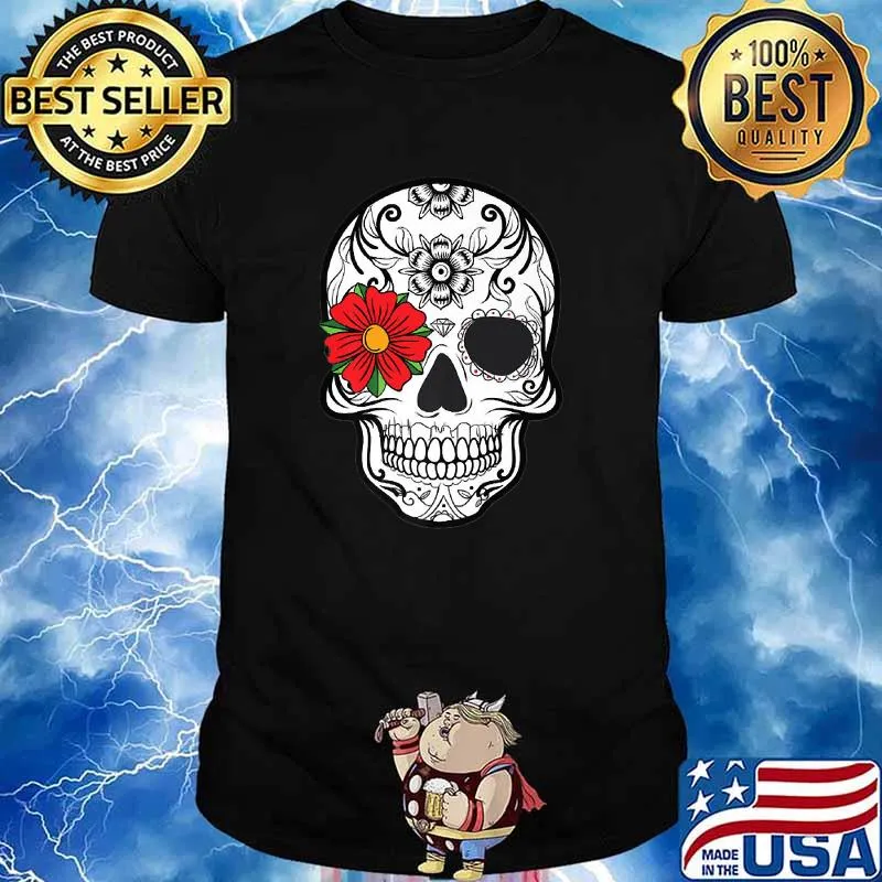 The Skull With Flower Hips Over Eyes Cinco de Mayo T-Shirt