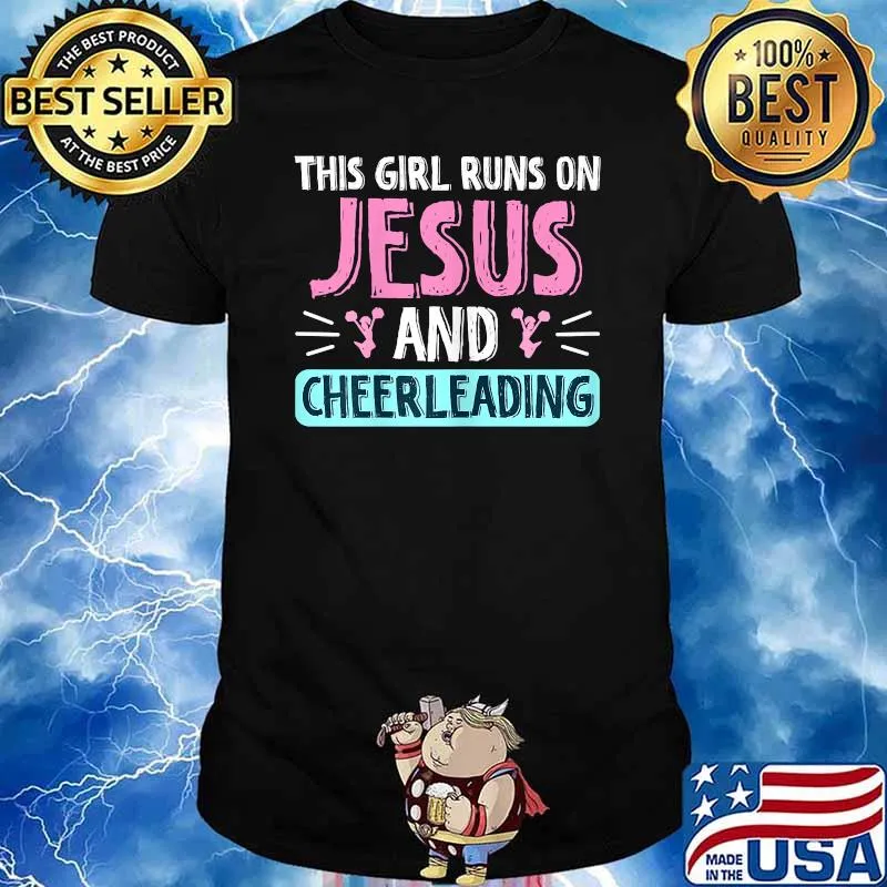 THIS GIRL RUNS ON JESUS & CHEERLEADING Christian Cheerleader Christmas T-Shirt