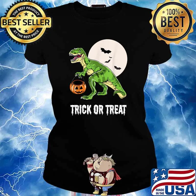 Trick Or Treat Halloween Dinosaur T rex Pumpkin T-Shirt Ladies tee