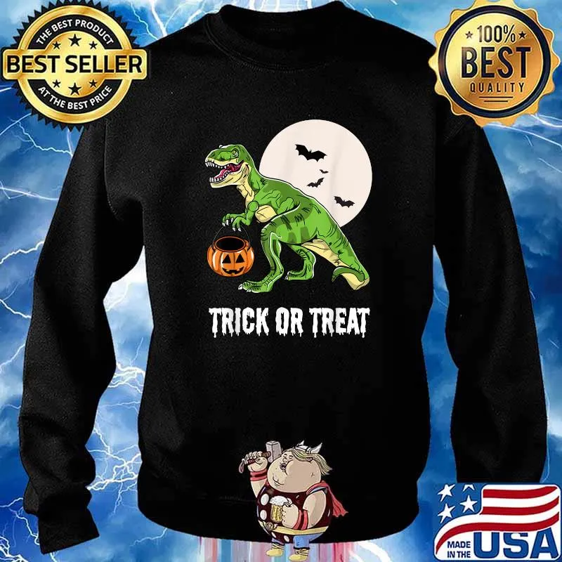 Trick Or Treat Halloween Dinosaur T rex Pumpkin T-Shirt Sweater