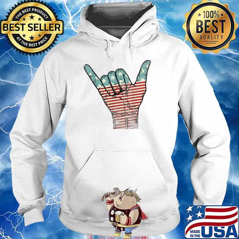 Usa Hang Loose American Shaka Hand Rock n Roll US Flag T-Shirt Hoodie