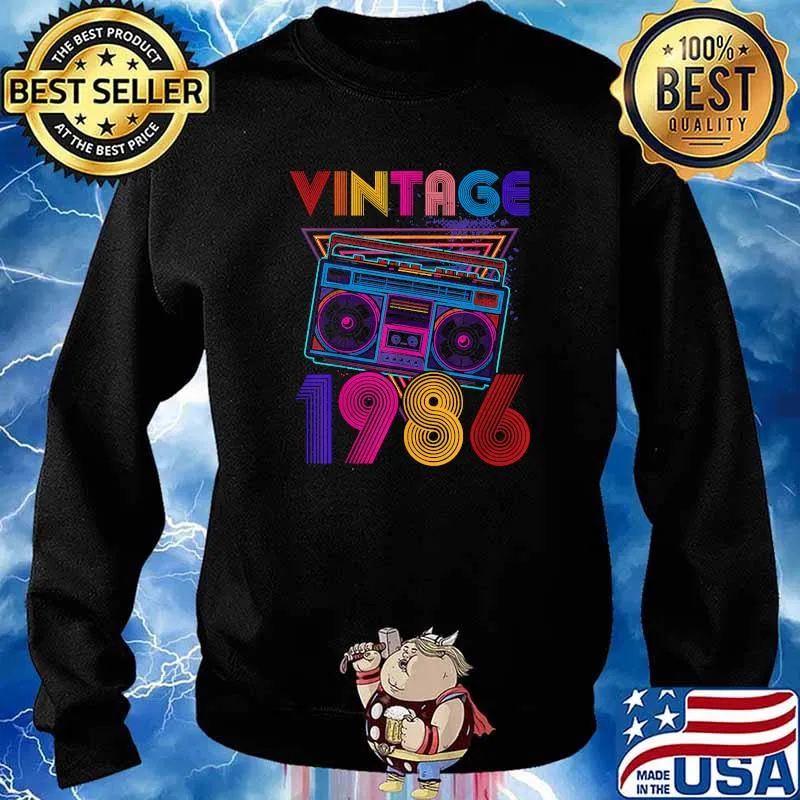 Vintage Boom Box 1986 35th Birthday Music Lover T-Shirt Sweater