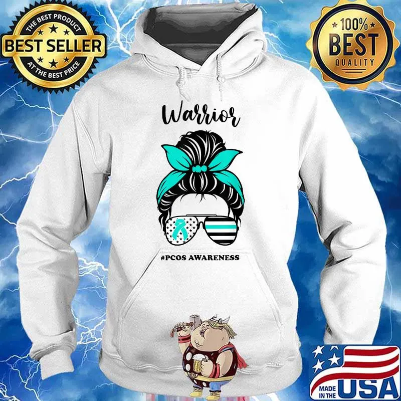 Warrior PCOS Awareness Ribbon Warrior Messy Bun Polycystic Ovary T-Shirt Hoodie
