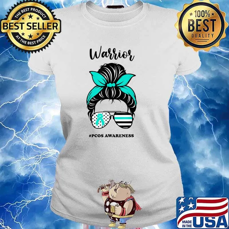Warrior PCOS Awareness Ribbon Warrior Messy Bun Polycystic Ovary T-Shirt Ladies tee