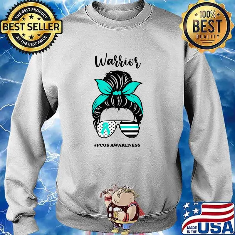 Warrior PCOS Awareness Ribbon Warrior Messy Bun Polycystic Ovary T-Shirt Sweater