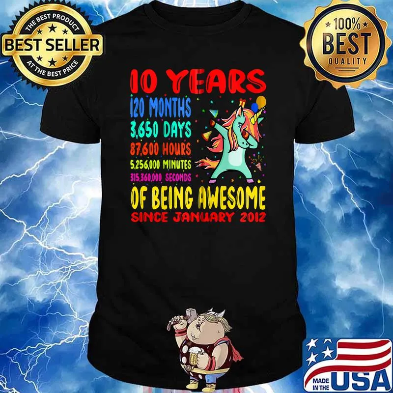 10 Years Of Being Awesome 10th Birthday Kids Dabbing Unicorn T-shirt