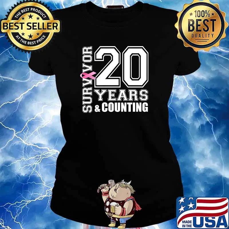 20 Years And Counting Breast Cancer Survivor Pink Ribbon T-Shirt Ladies tee