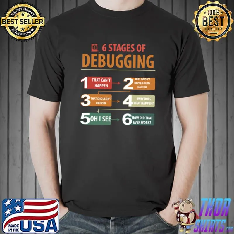 6 stages of debugging, programmers funny lovers T-Shirt Unisex