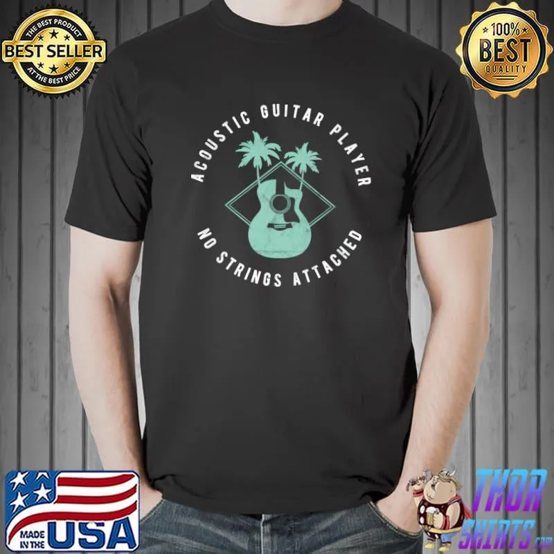 Acoustic Guitar Player No Strings Attached Dark Theme T-Shirt Unisex