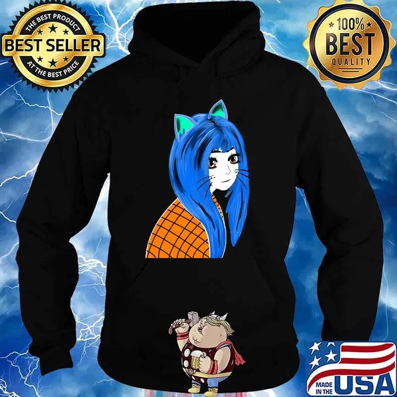 Adorable Neko Cat Illustration Nekomimi T-s Hoodie