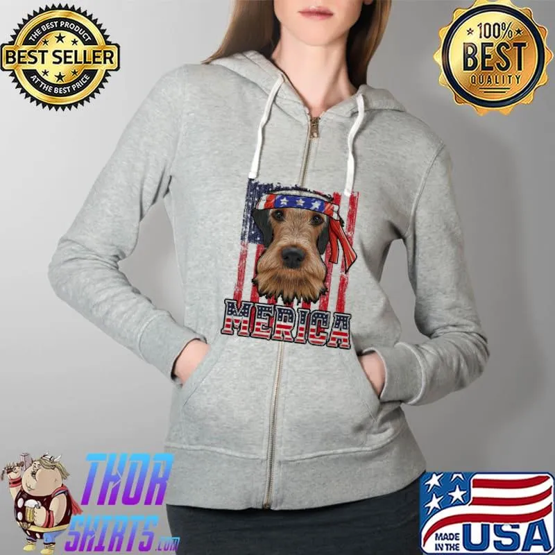 Airedale Terrier Merica 4Th Of July Dog Patriotic Flag s Full Zip Hooded